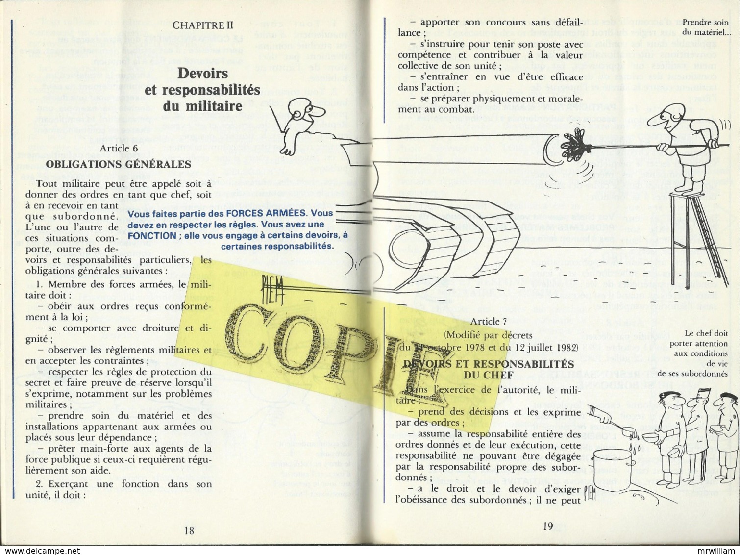 Réglement de Discipline Générale dans les Armées (Ministère de la Défense) 1990, illustré par Piem