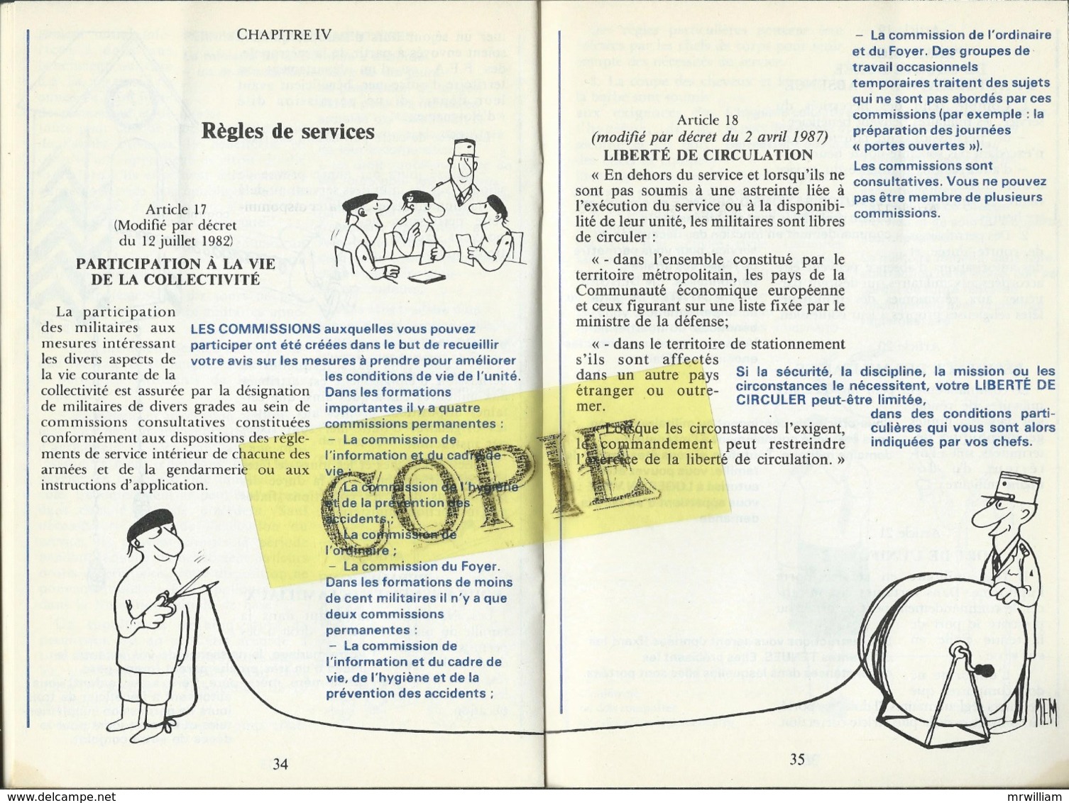 Réglement de Discipline Générale dans les Armées (Ministère de la Défense) 1990, illustré par Piem