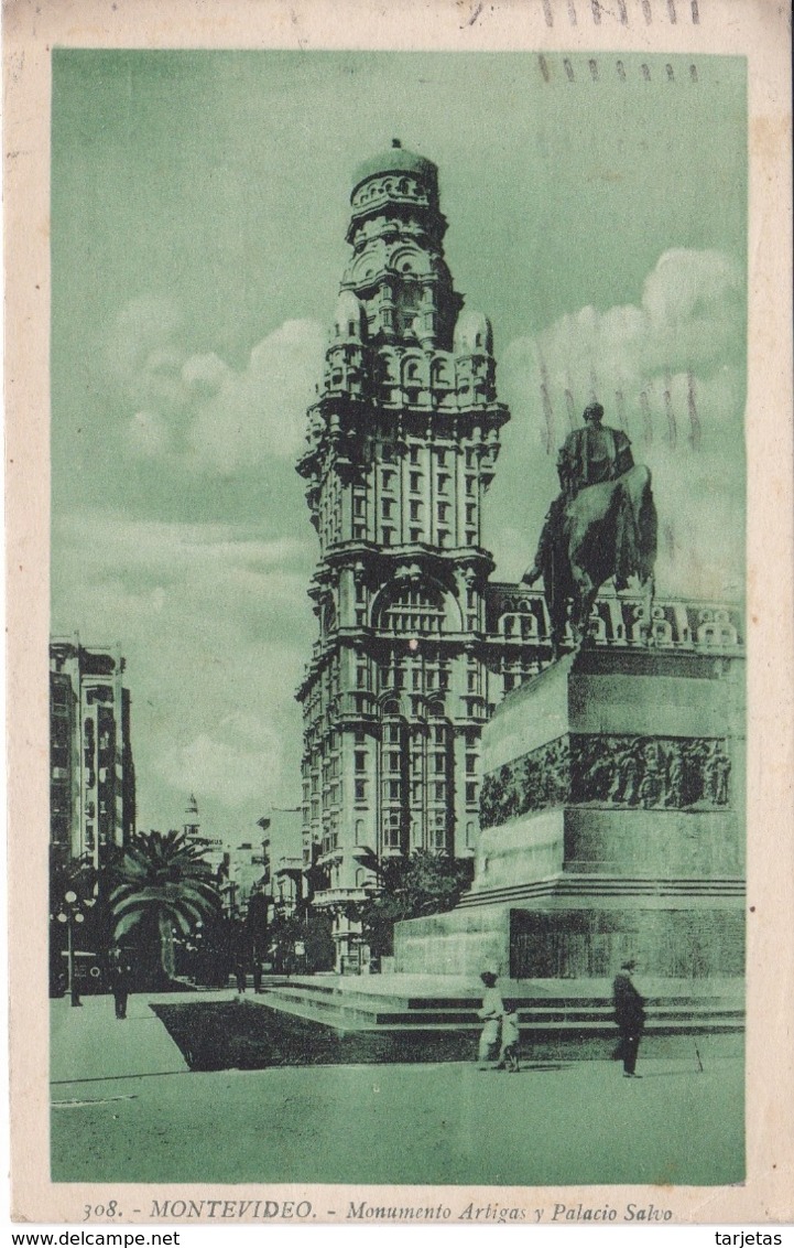 POSTAL DE MONTEVIDEO DEL MONUMENTO ARTIGAS Y PALACIO SALVO DEL AÑO 1931 (M. ROMANO) URUGUAY - Uruguay