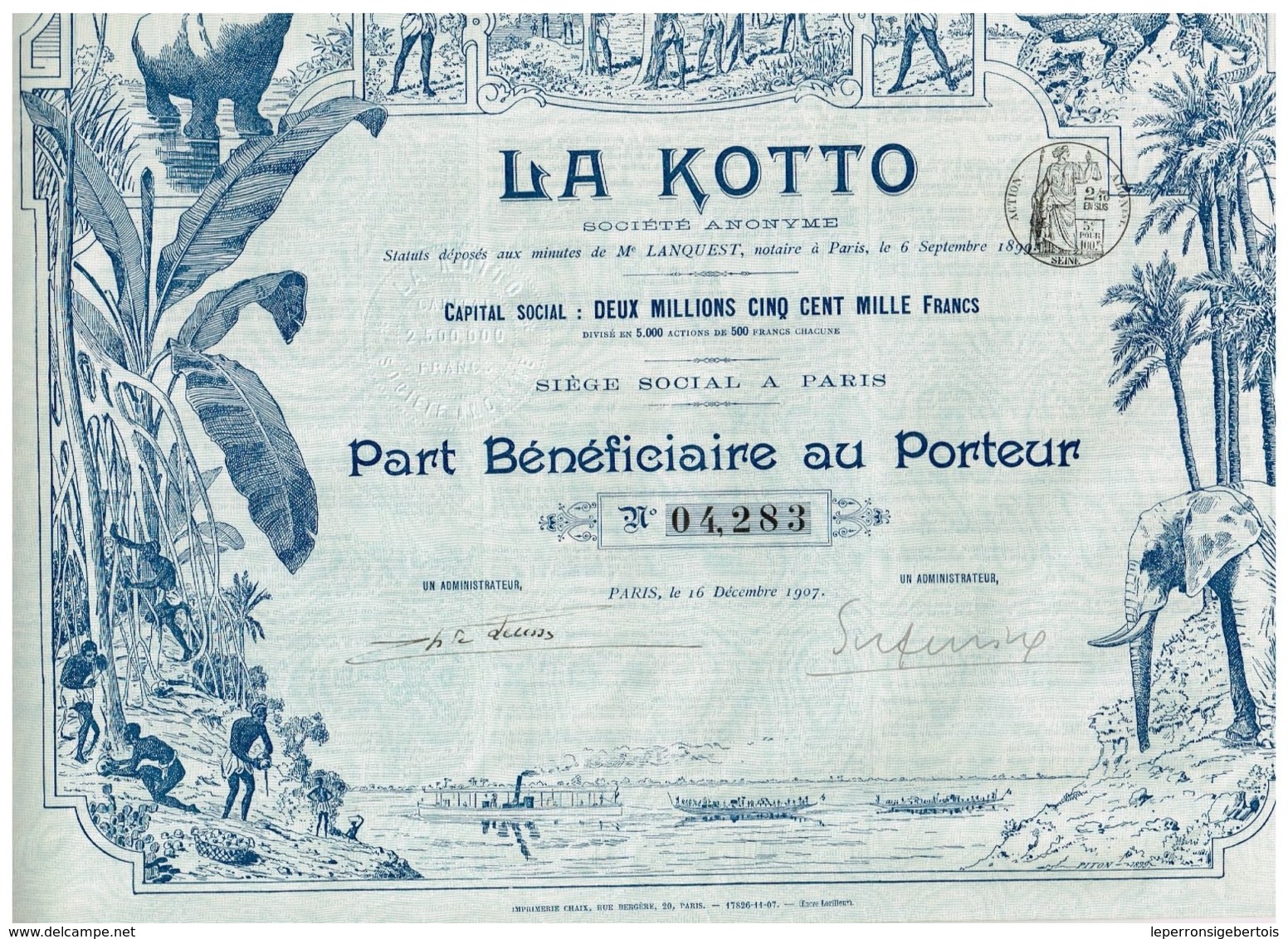 Titre Ancien - La Kotto - Société Anonyme - Titre De 1907 - Déco - Afrika