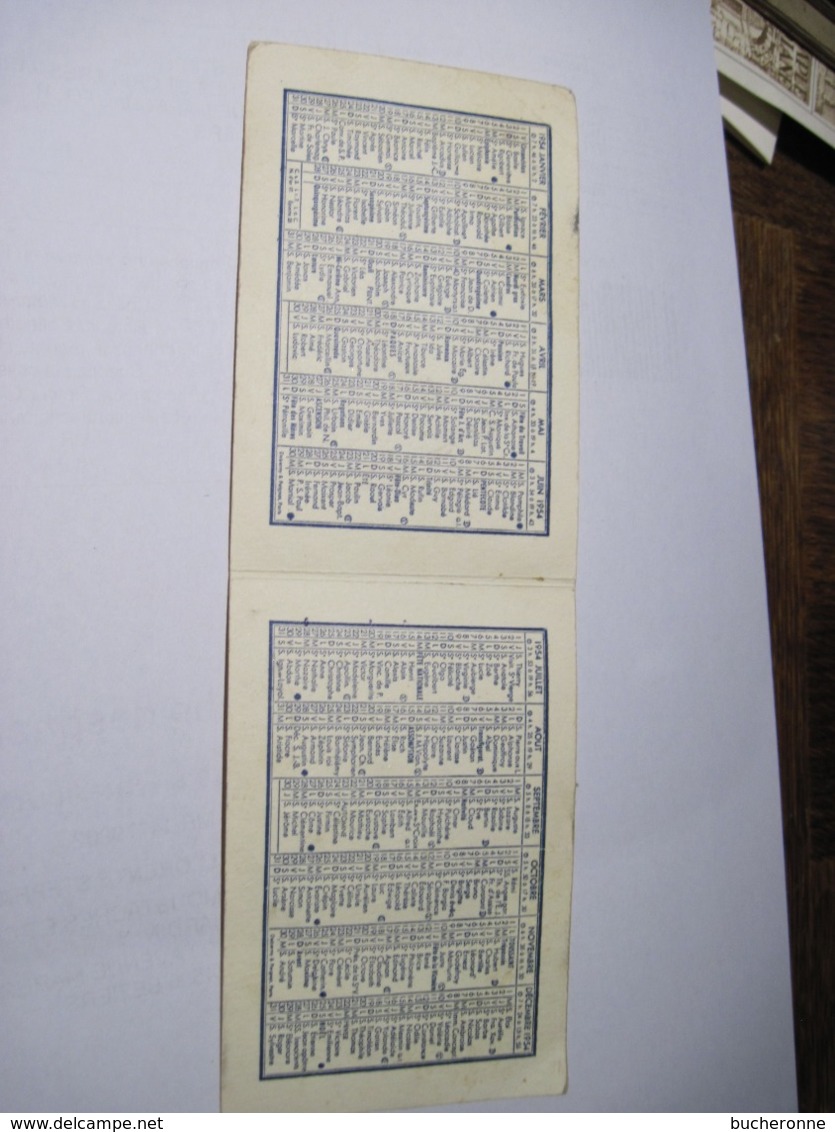 Calendrier Publicitaire Patissier Chocolatier LYON  1954 TBE - Petit Format : 1941-60