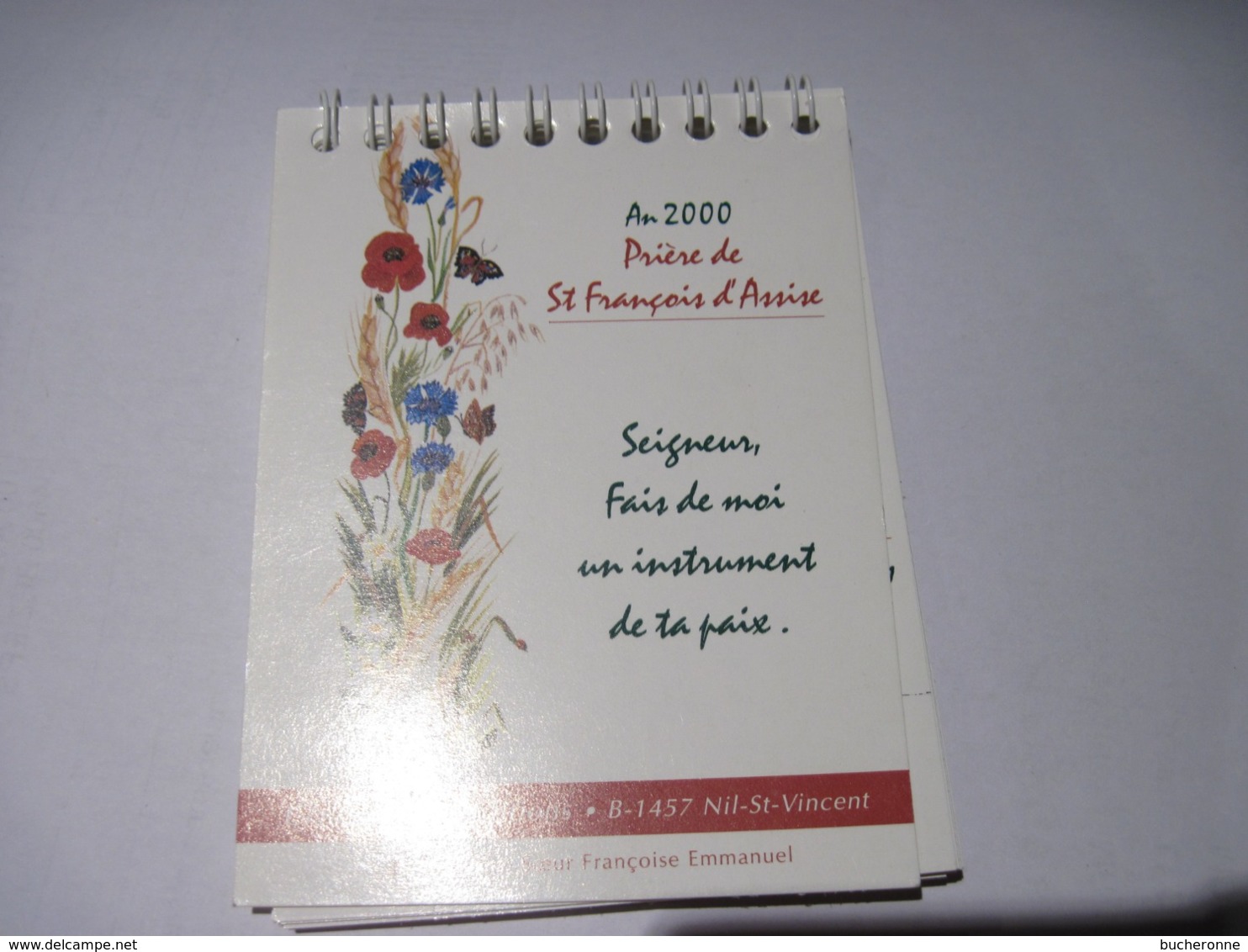 Calendrier AN 2000 Prière St Francois D'Assise éditions Claire-Vision Nil-St-Vincent    TBE - Petit Format : 1991-00