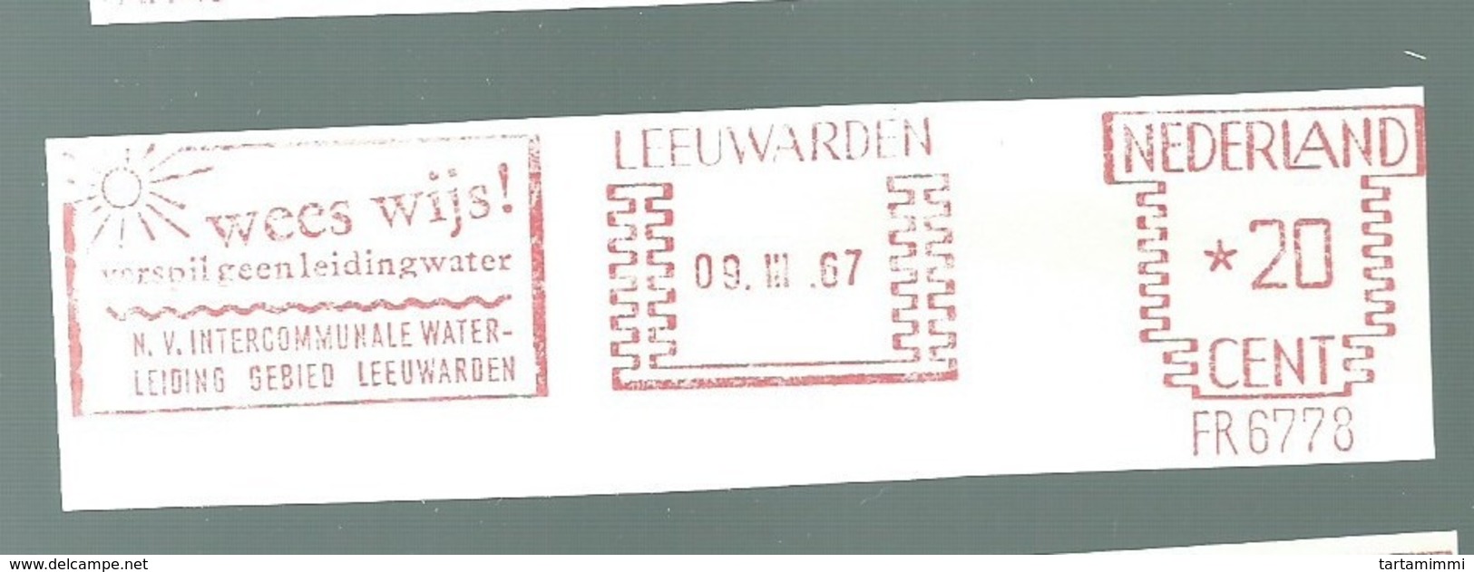 EMA AFS METER STAMP FREISTEMPEL - NEDERLAND 1967 WATER SUN LEEUWARDEN - Bäderwesen