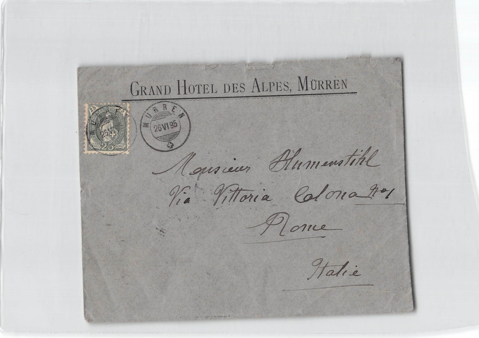 AG1949  HELVETIA GRAND HOTEL DES ALPES MURREN  TO ROMA - Storia Postale