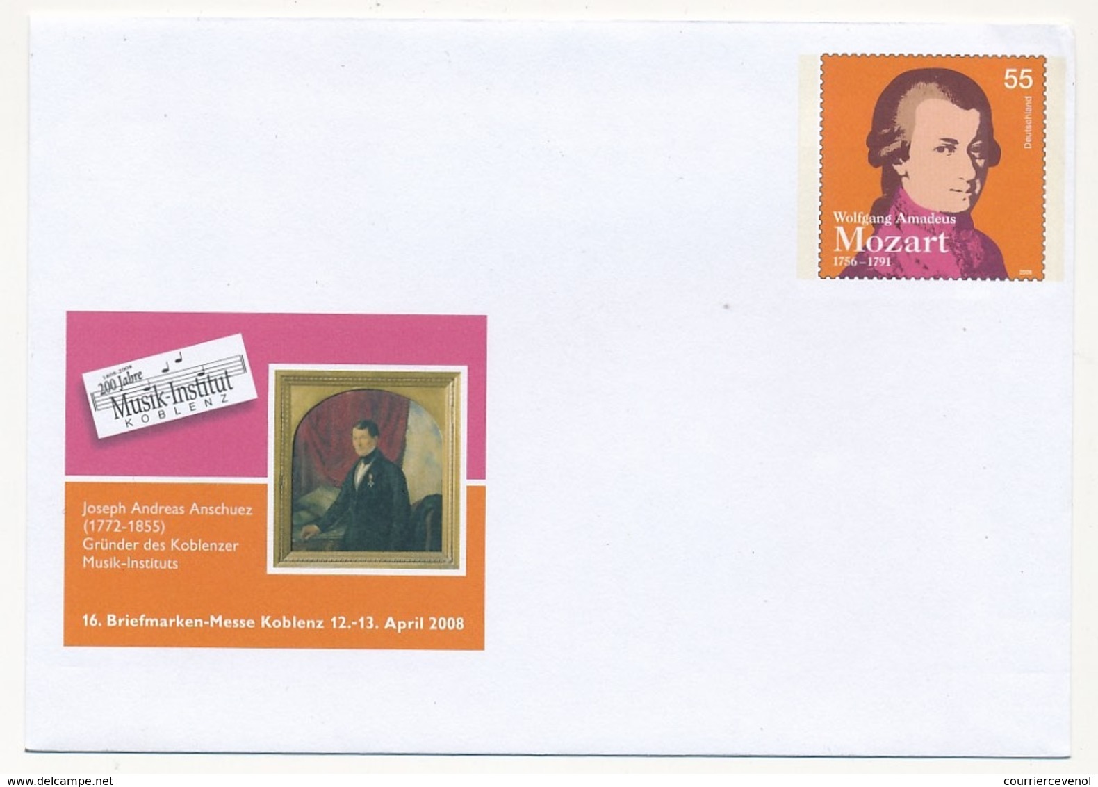 ALLEMAGNE - 1 Enveloppe - Entier Postal Illustré "MOZART" 2008 - Música