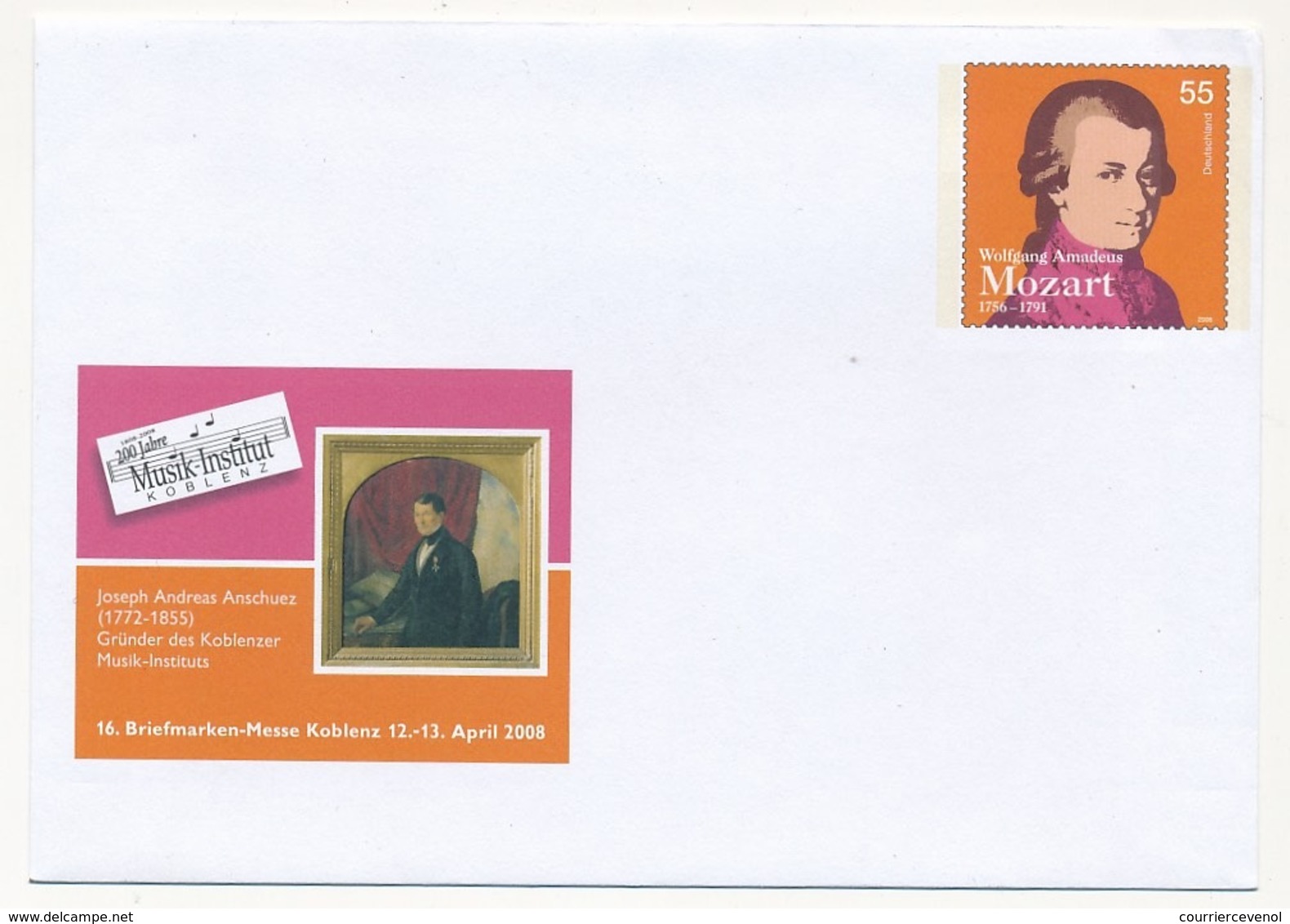 ALLEMAGNE - 1 Enveloppe - Entier Postal Illustré "MOZART" 2008 - Musique