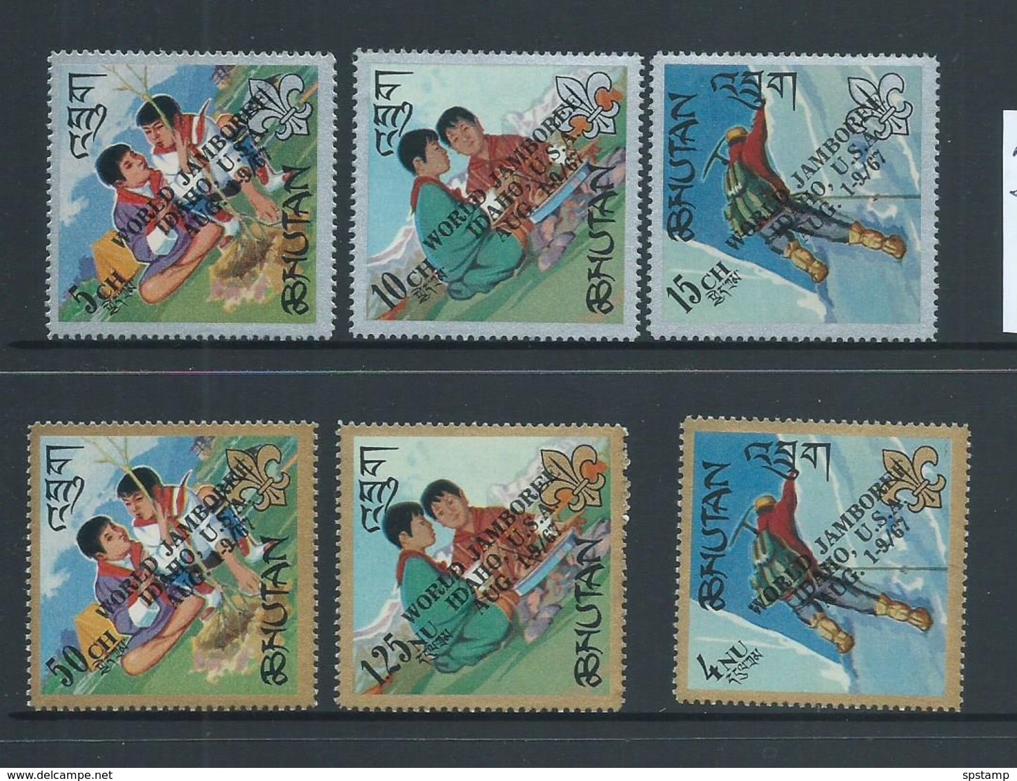 Bhutan 1967 Jamboree Overprints On Scouts Set 6 MLH - Bhutan