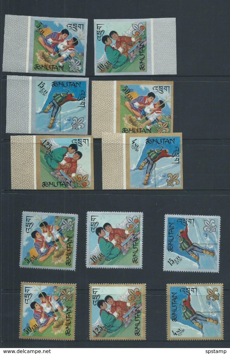 Bhutan 1967 Scout Sets Of 6 Perf & Imperf MLH - Bhutan