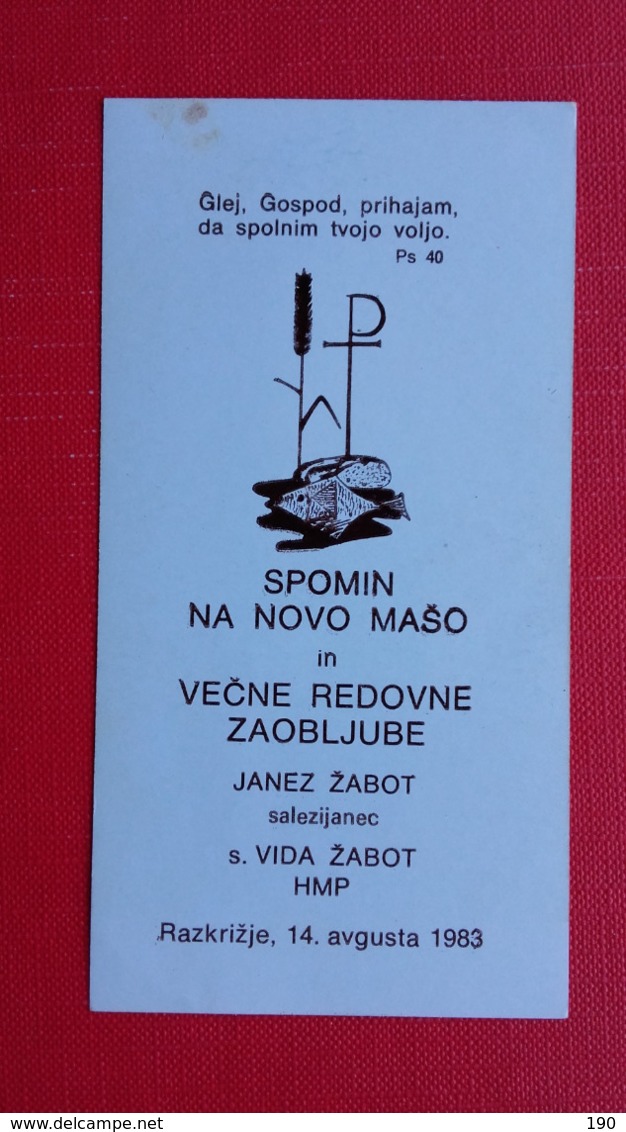 Novomasnik.Janez Zabot,salezijanec.VECNA REDOVNA ZAOBLJUBA S.VIDA ZABOT.Razkrizje.Rakovnik - Images Religieuses