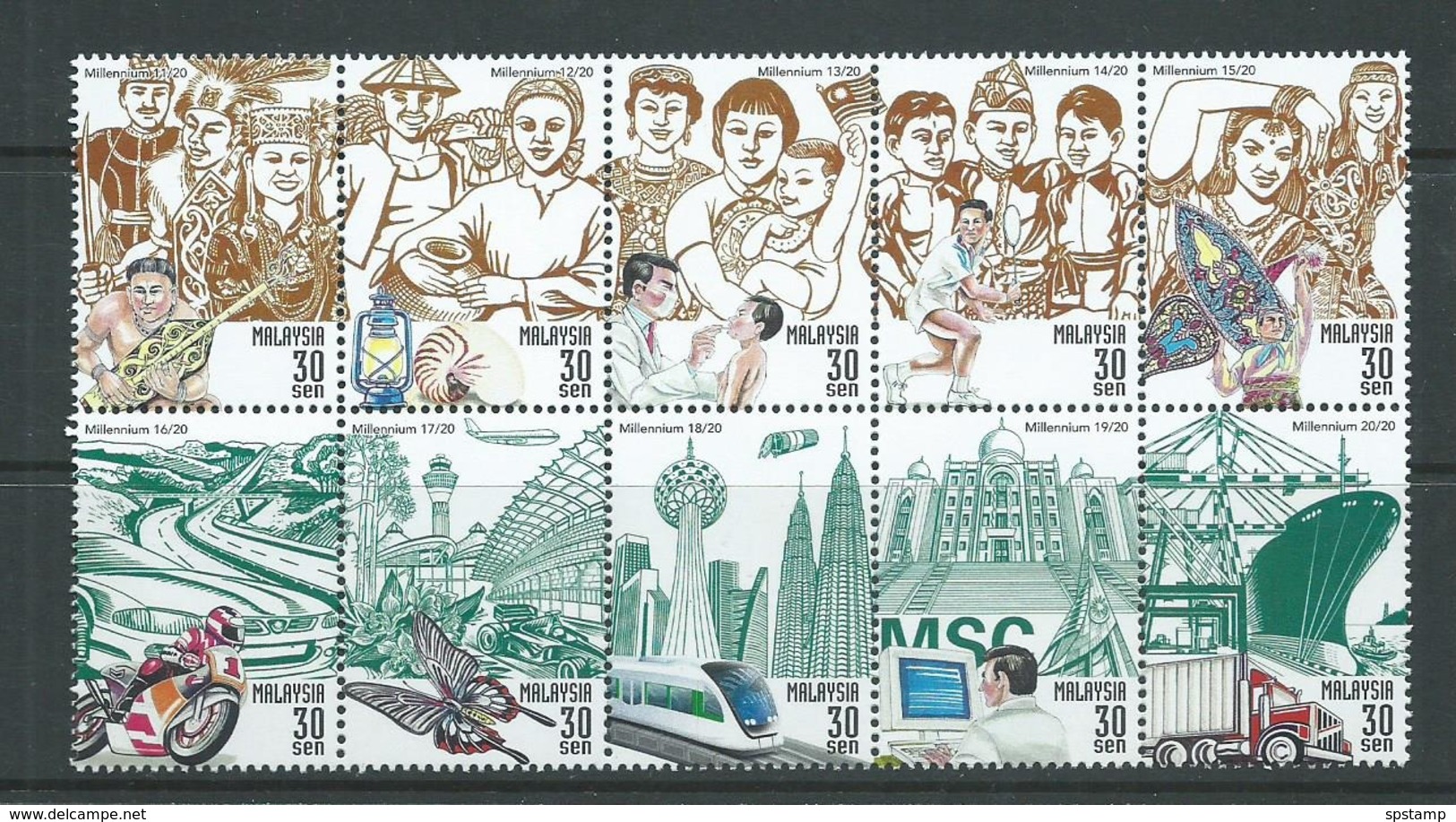 Malaysia 1999 - 2000 Millennium Block Of 10 MNH - Malaysia (1964-...)