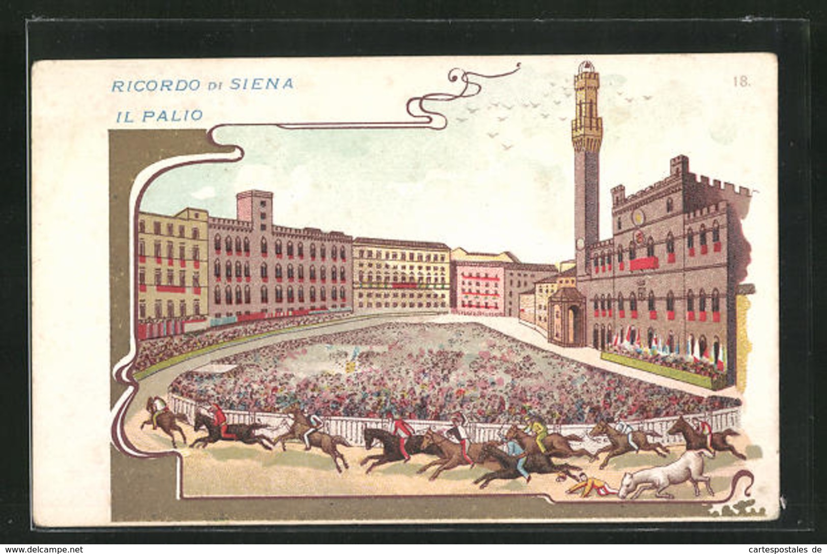 Artista-Cartolina Siena, Il Palio, Palio-Rennen Auf Dem Palazzo Pubblico - Siena