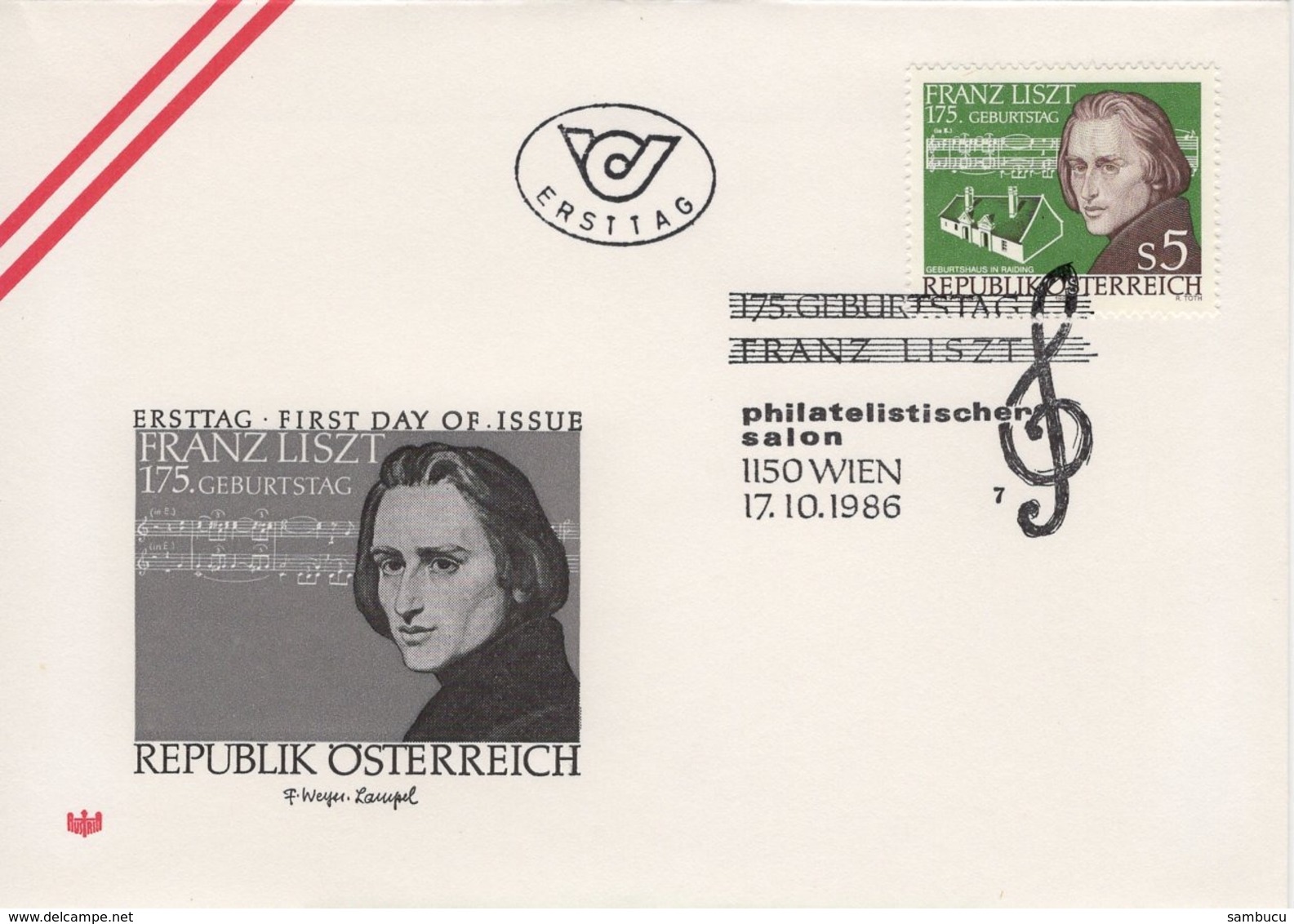 FDC - 175. Geburtstag Franz Liszt Komponist Musik 1986 - FDC