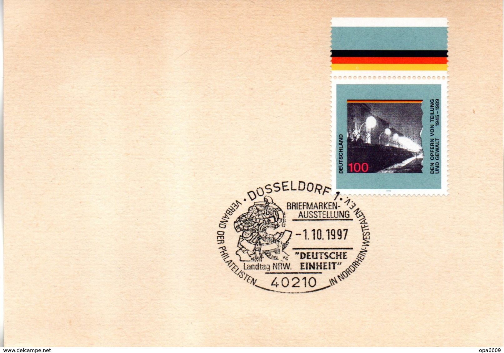 (Bu-B4) BRD Sonderstempel-Blankobeleg "BM-Ausstellung DEUTSCHE EINHEIT" EF Mi 1830 SST 1.10.1997 DÜSSELDORF 1 - Storia Postale