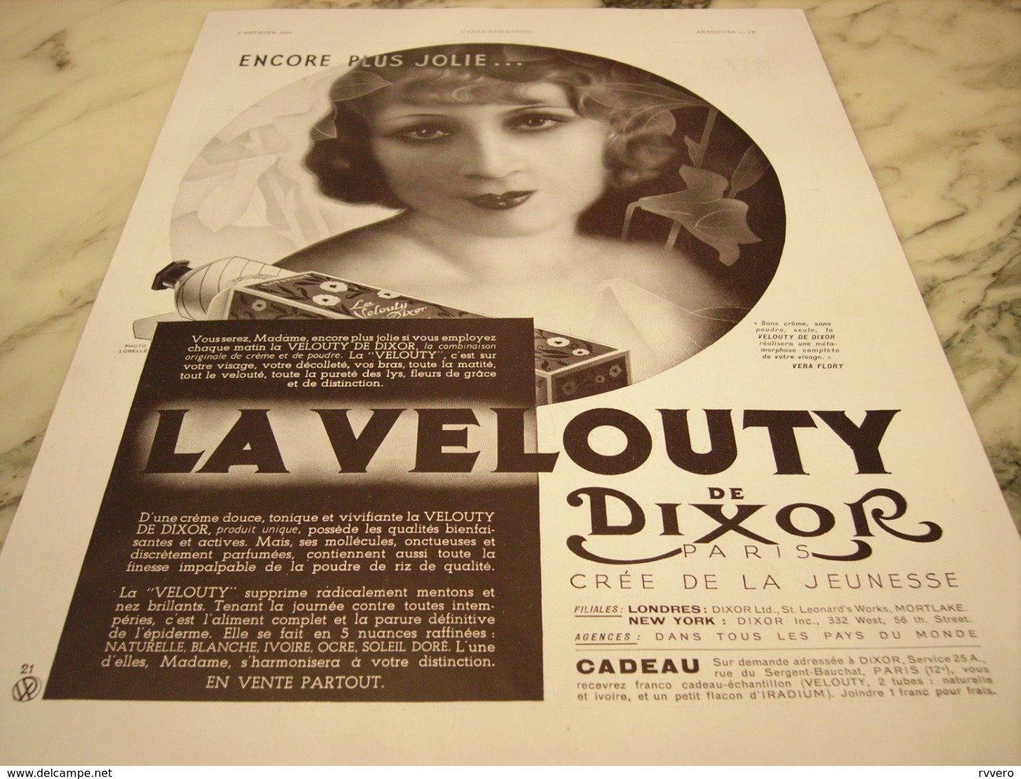 ANCIENNE PUBLICITE ENCORE PLUS JOLIE  LE VELOUTY DE DIXOR 1936 - Other & Unclassified