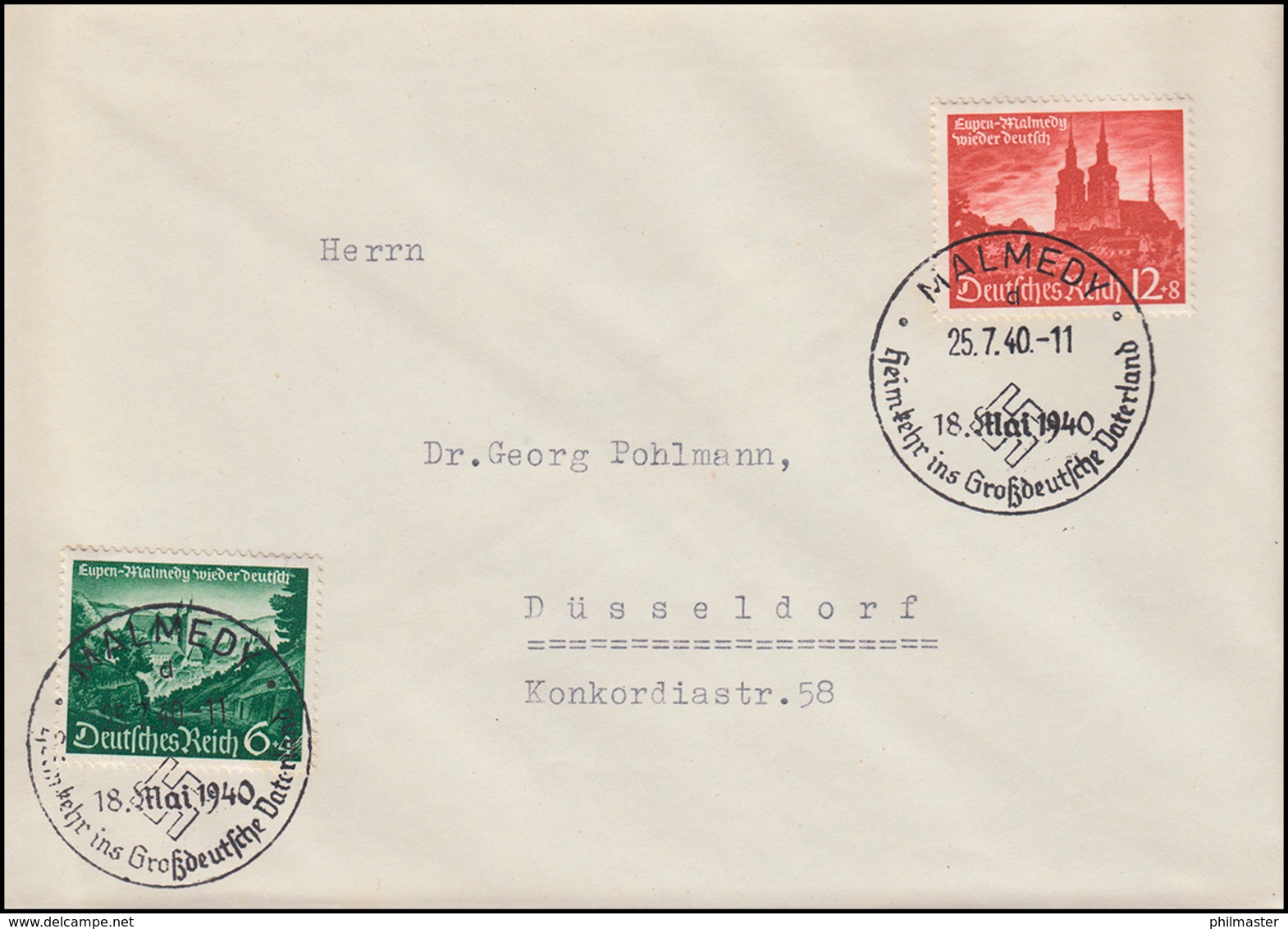 748-749 Eupen Und Malmedy Auf FDC Mit ESSt MALMEDY 25.7.1940 - Sonstige & Ohne Zuordnung