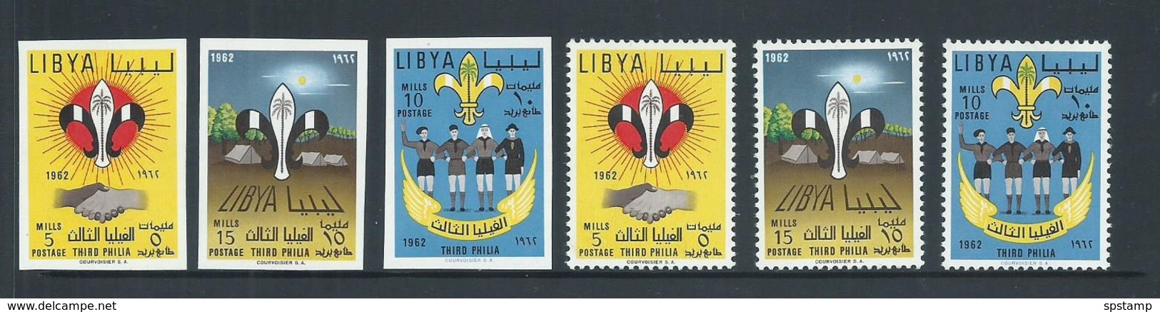 Libya 1962 Scout Sets Of 3 Perforate & Imperforate Fine MLH - Yemen