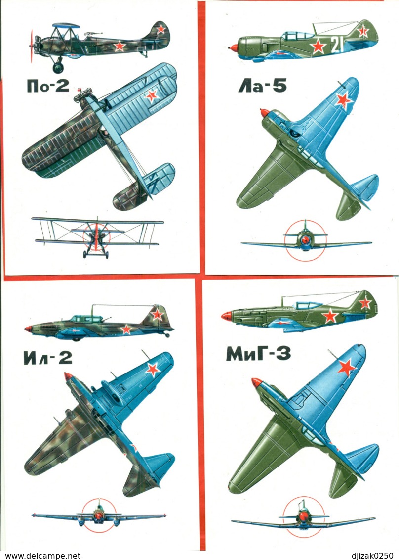 USSR 1971.Russian Planes Of The WWII. Set Of 12 Postcards. - 1939-1945: 2ème Guerre