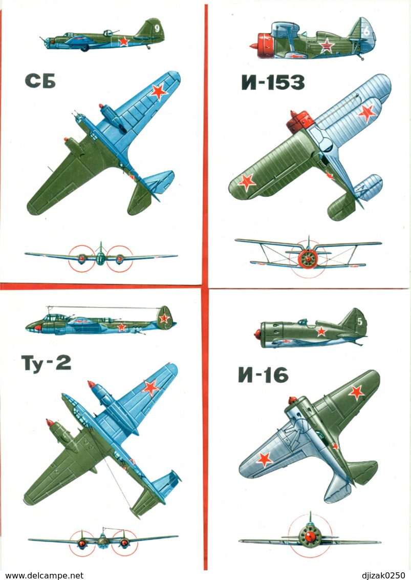 USSR 1971.Russian Planes Of The WWII. Set Of 12 Postcards. - 1939-1945: 2ème Guerre