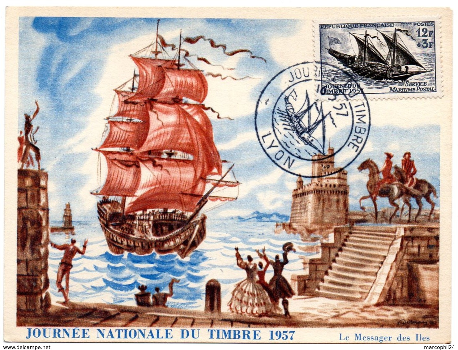 MARINE = 69 LYON 1957 = CARTE MAXIMUM ' JOURNEE Du TIMBRE' FELOUQUE  N° Yvt 1093 - Autres & Non Classés