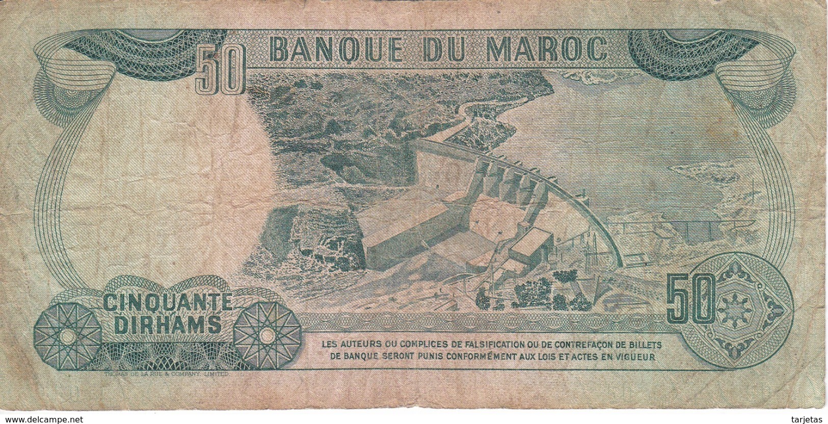 BILLETE DE MARRUECOS DE 50 DIRHAMS DEL  AÑO 1970  (BANKNOTE) - Marruecos