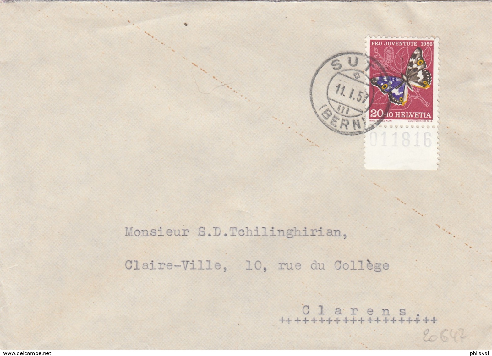 No J 65 Avec Tabs, Sur Lettre Oblitérée SUTZ Le 11.1.57 - Lettres & Documents