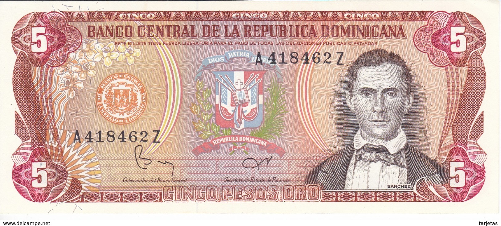 BILLETE DE LA REPUBLICA DOMINICANA DE 5 PESOS ORO DEL AÑO 1982 EN CALIDAD EBC (XF) (BANKNOTE) - Dominicana