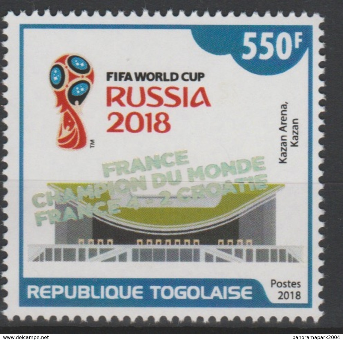 Togo 2018 Mi. ? Surch. Ovpt. "FRANCE CHAMPION" FIFA World Cup WM Coupe Du Monde Russie Russia Football Fußball Soccer - 2018 – Rusland