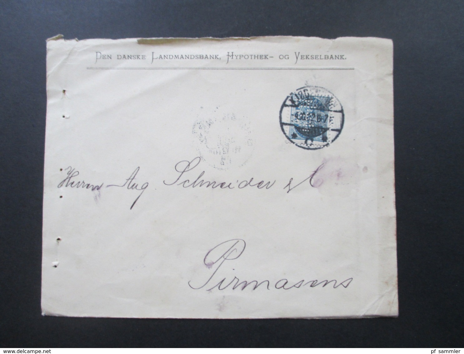 Dänemark 1902 Freimarken Wappen Im Oval Mit Perfin / Firmenlochung Danske Landmandsbank Vekselbank - Brieven En Documenten