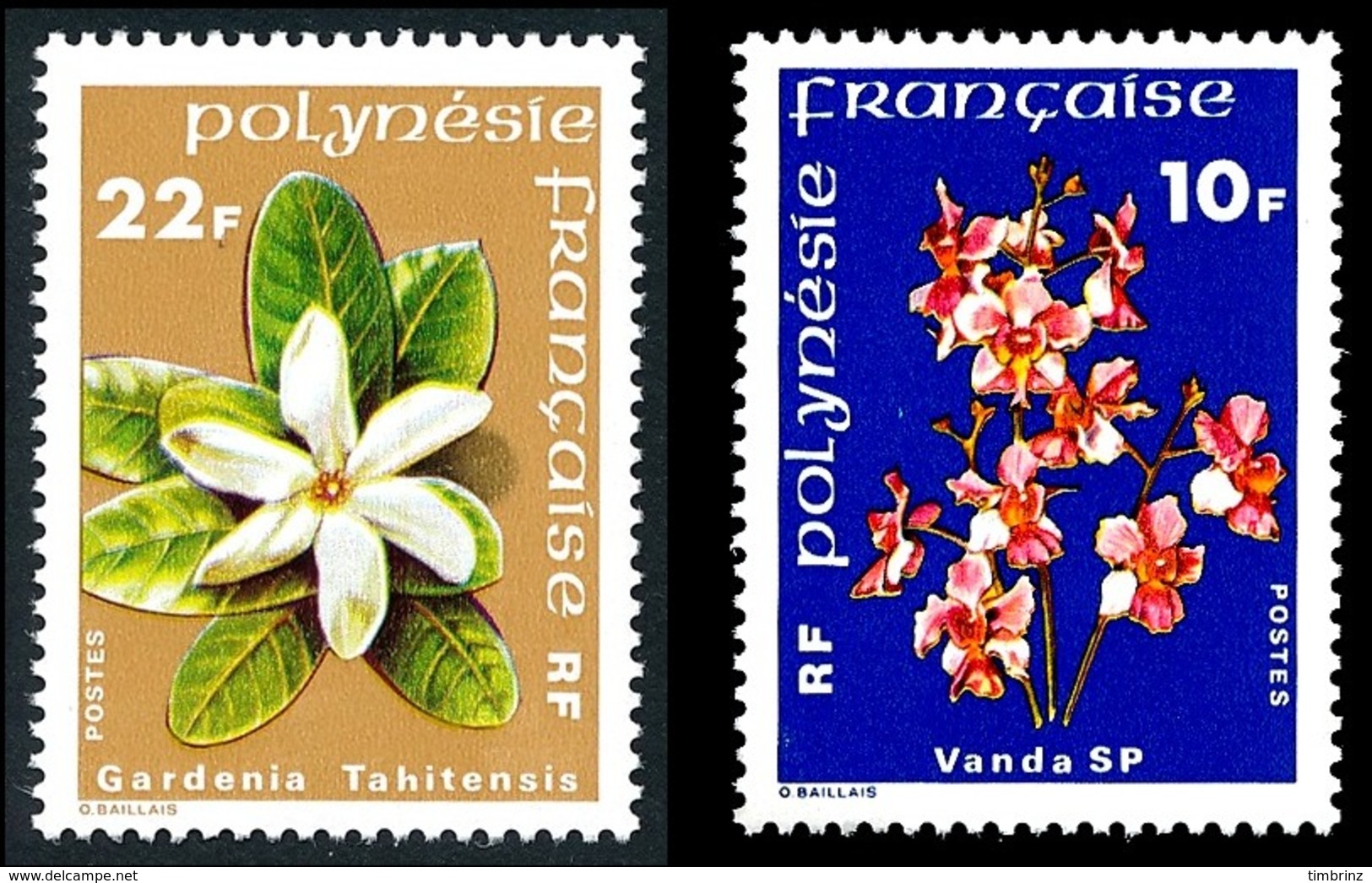 POLYNESIE 1979 - Yv. 128 Et 129 **   Cote= 4,00 EUR - Fleurs Vanda Et Gardenia (2 Val.)  ..Réf.POL24469 - Ungebraucht