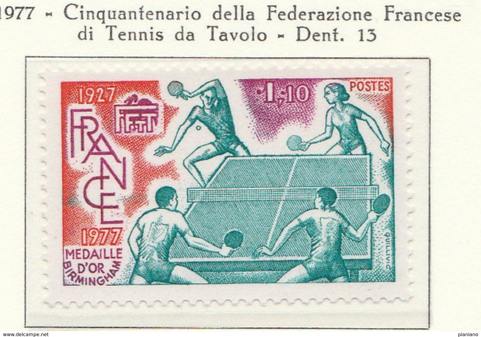PIA - FRAN -1977 : 50° Anniversario Della Federazione Francese Di Tennis Da Tavolo  - (Yv 1961) - Tennis Tavolo