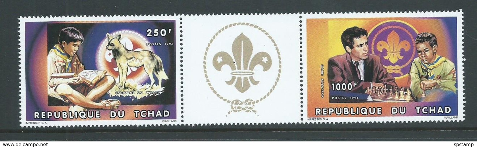 Chad 1996 Scout / Chess Gutter Pair With Central Scout Emblem Label MNH - Chad (1960-...)