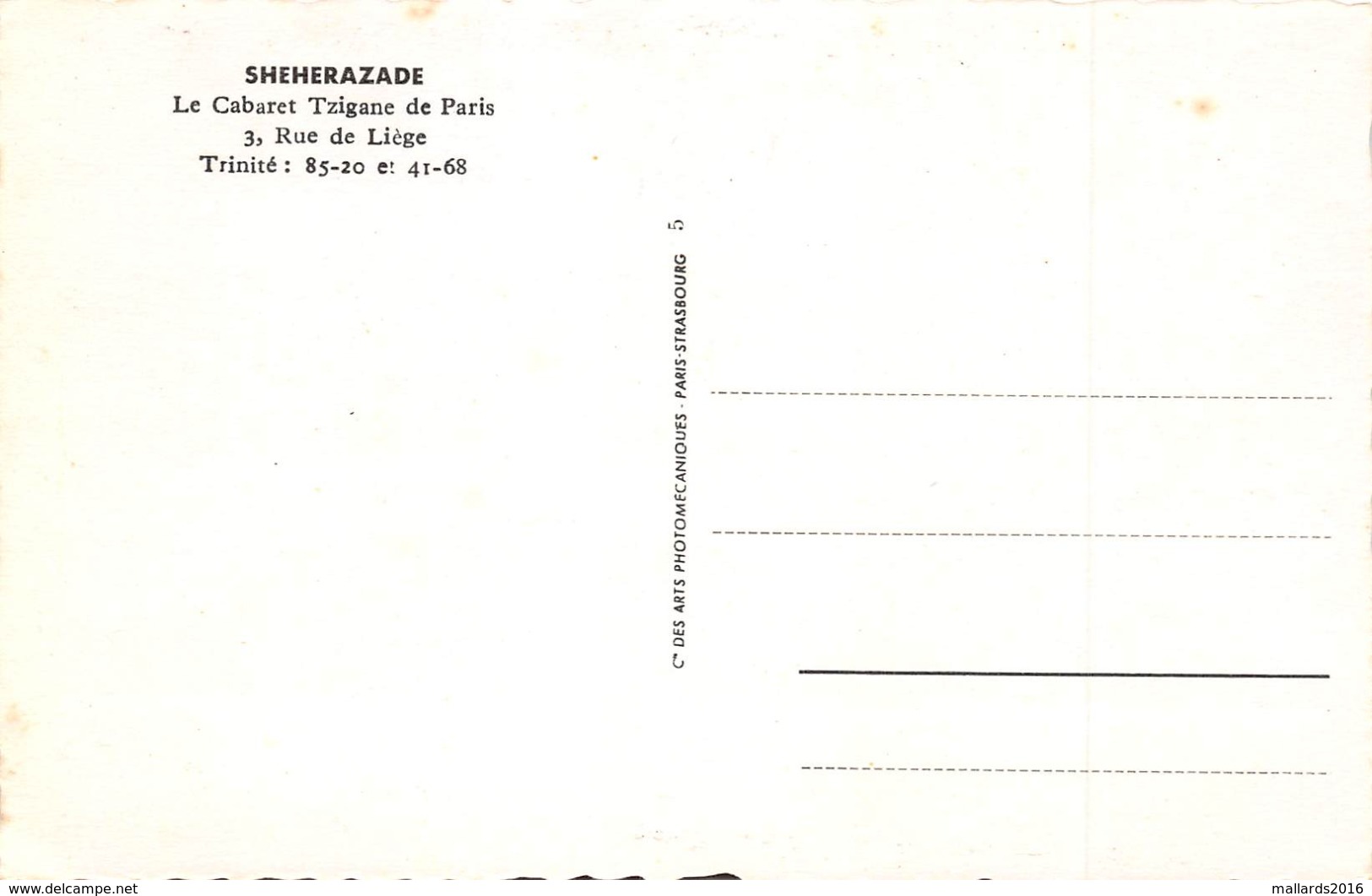 SCHEHERAZADE - LE CABARET TZIGANE DE PARIS ~ AN OLD POSTCARD #98736 - Other & Unclassified