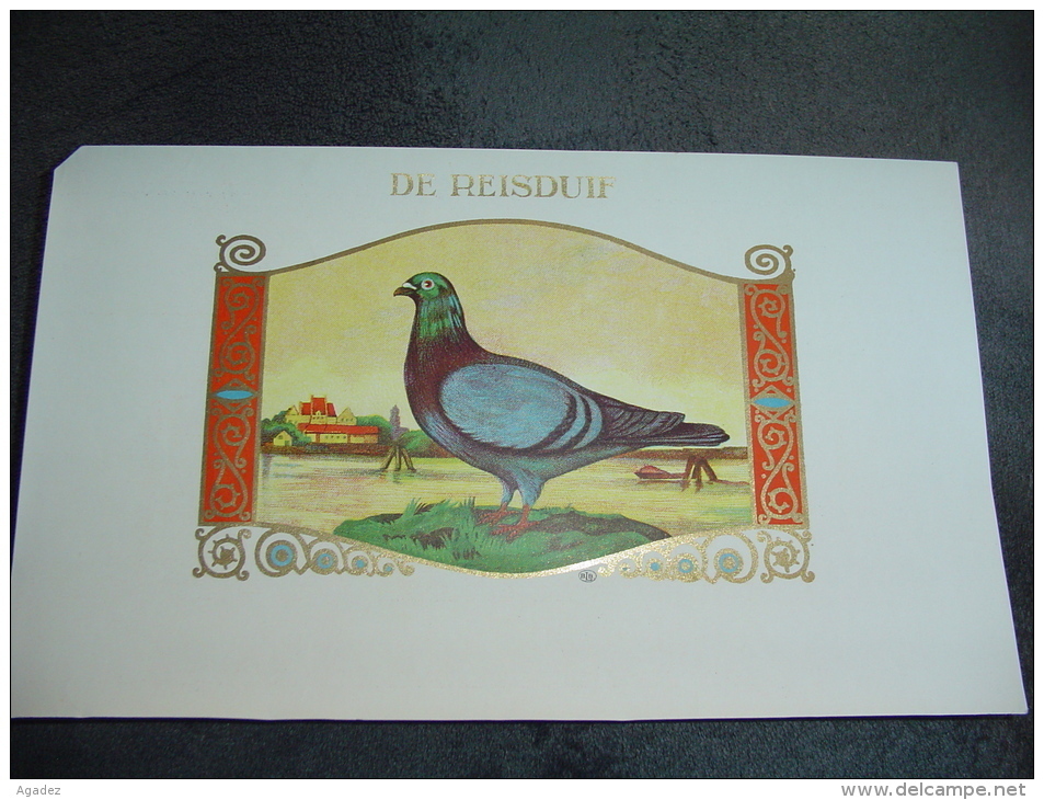 Ancienne étiquette Boite à Cigare  De Reisduif Pigeon (tabac) 25x16 Cm. - Documenti