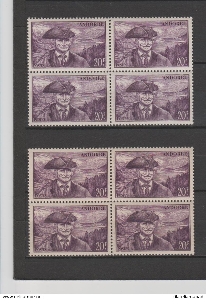 ANDORRA CORREO FRANCES 2 BLOQUE DE 4 Nº 135 SIN CHARNELA COLORES DISTINTOS (S. 8) - Blocs-feuillets