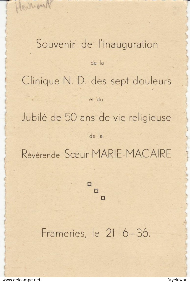 !! Frameries - Cpa- Soeur Marie Macaire ) Dans La Clinique N.D. Dxes Sept Douleurs - 1936 - Frameries