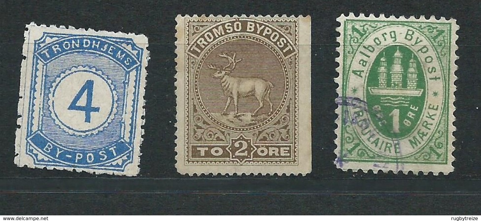 3219 - Lot De 3 Timbres Postes Locales Norvège Norway Norge Local Post - Tromso Bypost Aalborg Trondhjems - Emissions Locales