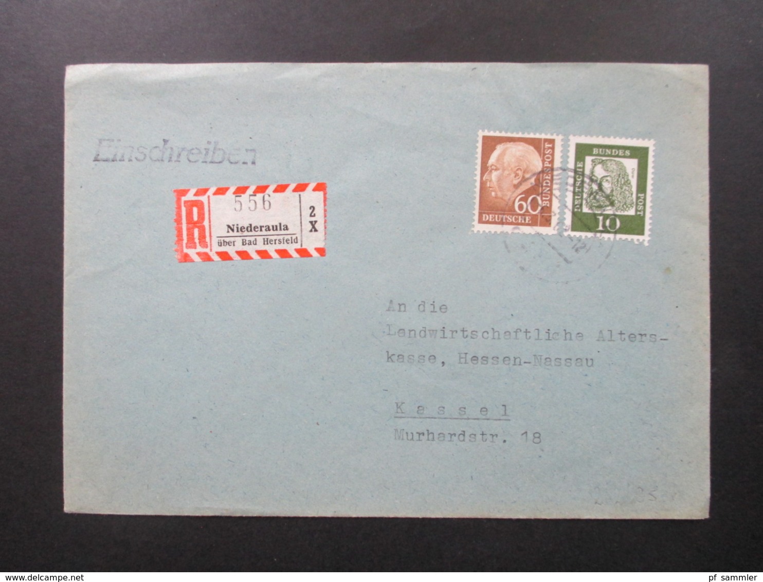 BRD 1956 / 62 Einschreiben R-Zettel  Niederaula über Bad Hersfeld MiF Heuss II Nr. 262 Und Bedeutende Deutsche - Cartas & Documentos