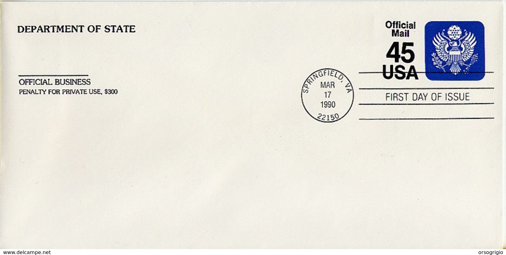 USA -  FDC - BUSTA INTERO POSTALE - 1990 - OFFICIAL MAIL 45 - 1981-00