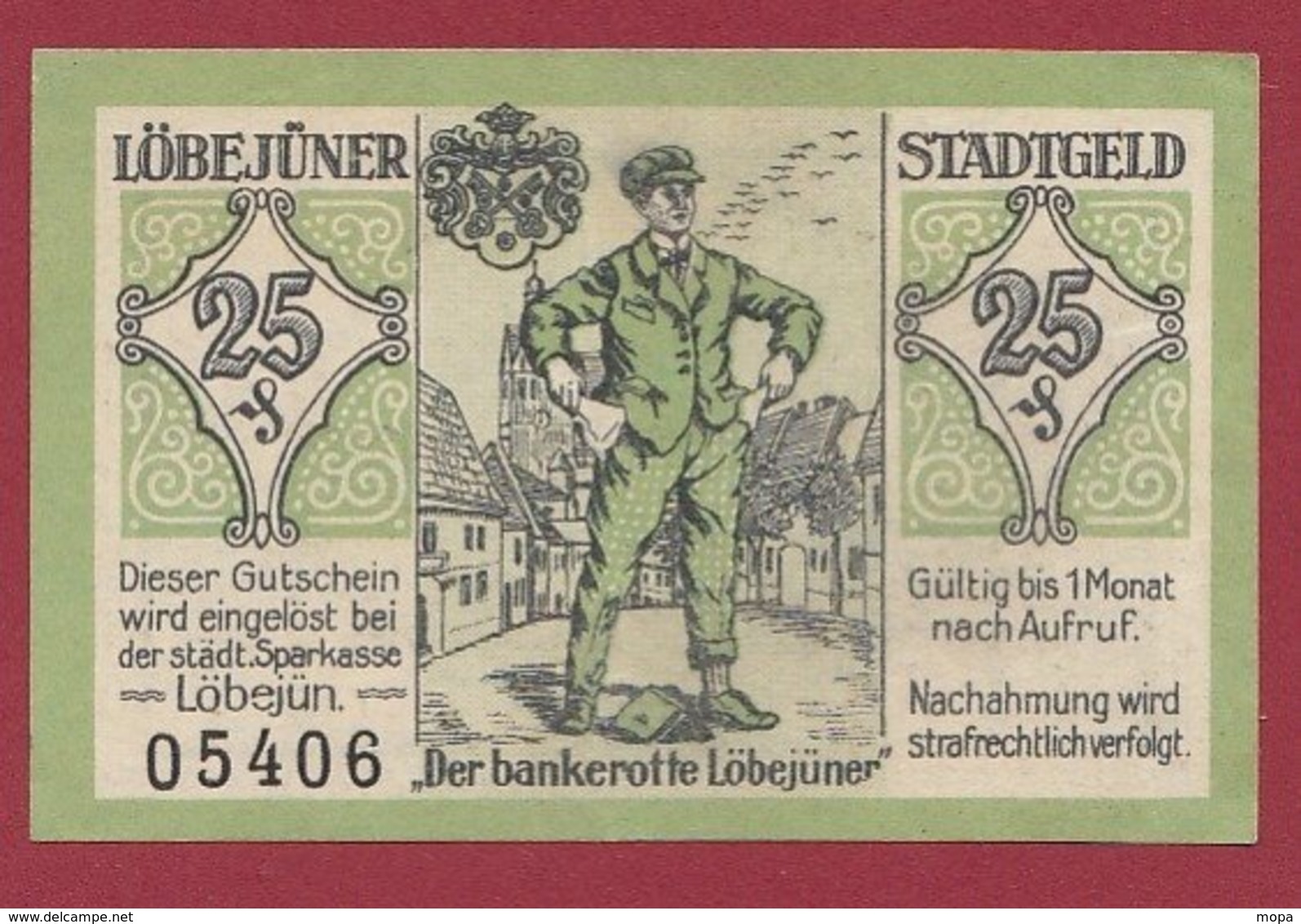 Allemagne 1 Notgeld  De 25 Pfenning Stadt  Löbejuner (RARE )   Dans L 'état N° 4921 - Colecciones