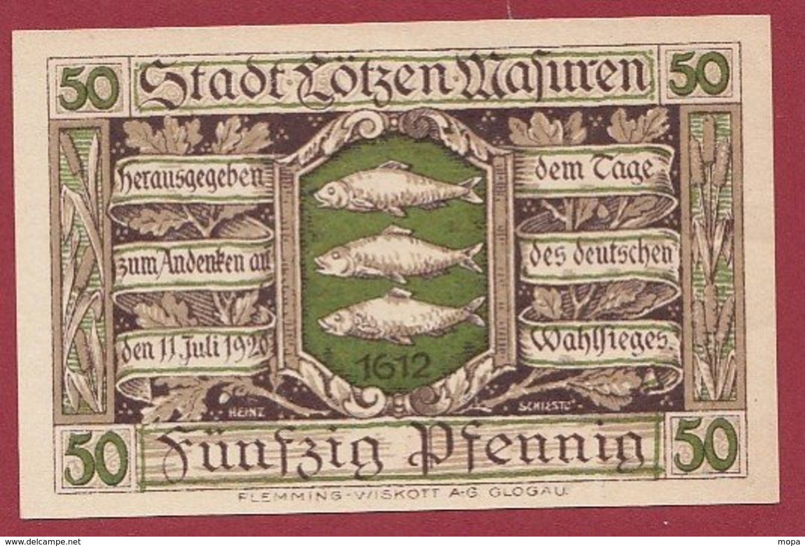 Allemagne 1 Notgeld  De 50 Pfenning Stadt  Lötzenmasuren  (RARE )   Dans L 'état N° 4929 - Colecciones