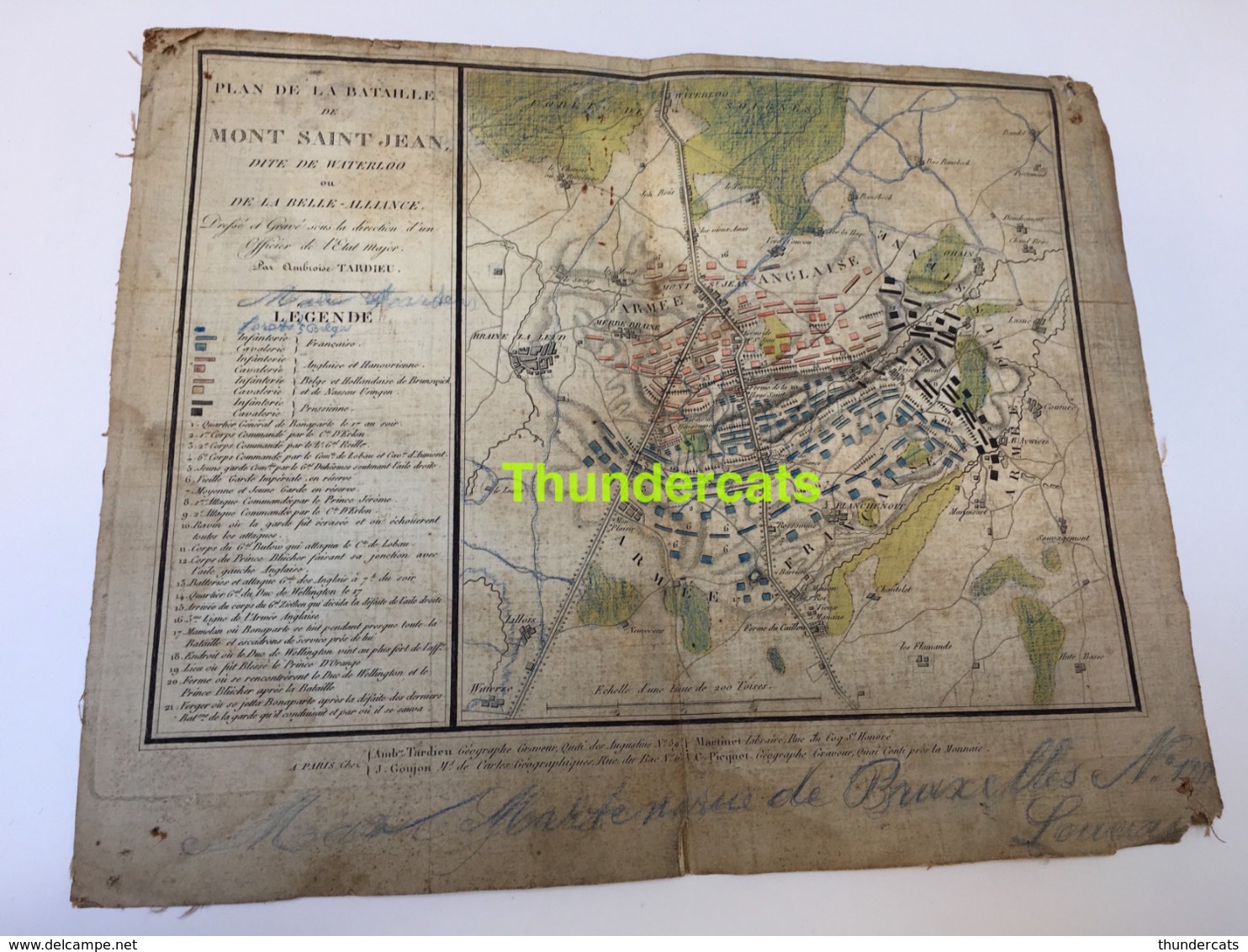 PLAN +/- 1815  DE LA BATAILLE DE MONT SAINT JEAN DITE DE WATERLOO TARDIEU GOUJON MARTINET PICQUET GRAVEUR - Cartes Topographiques