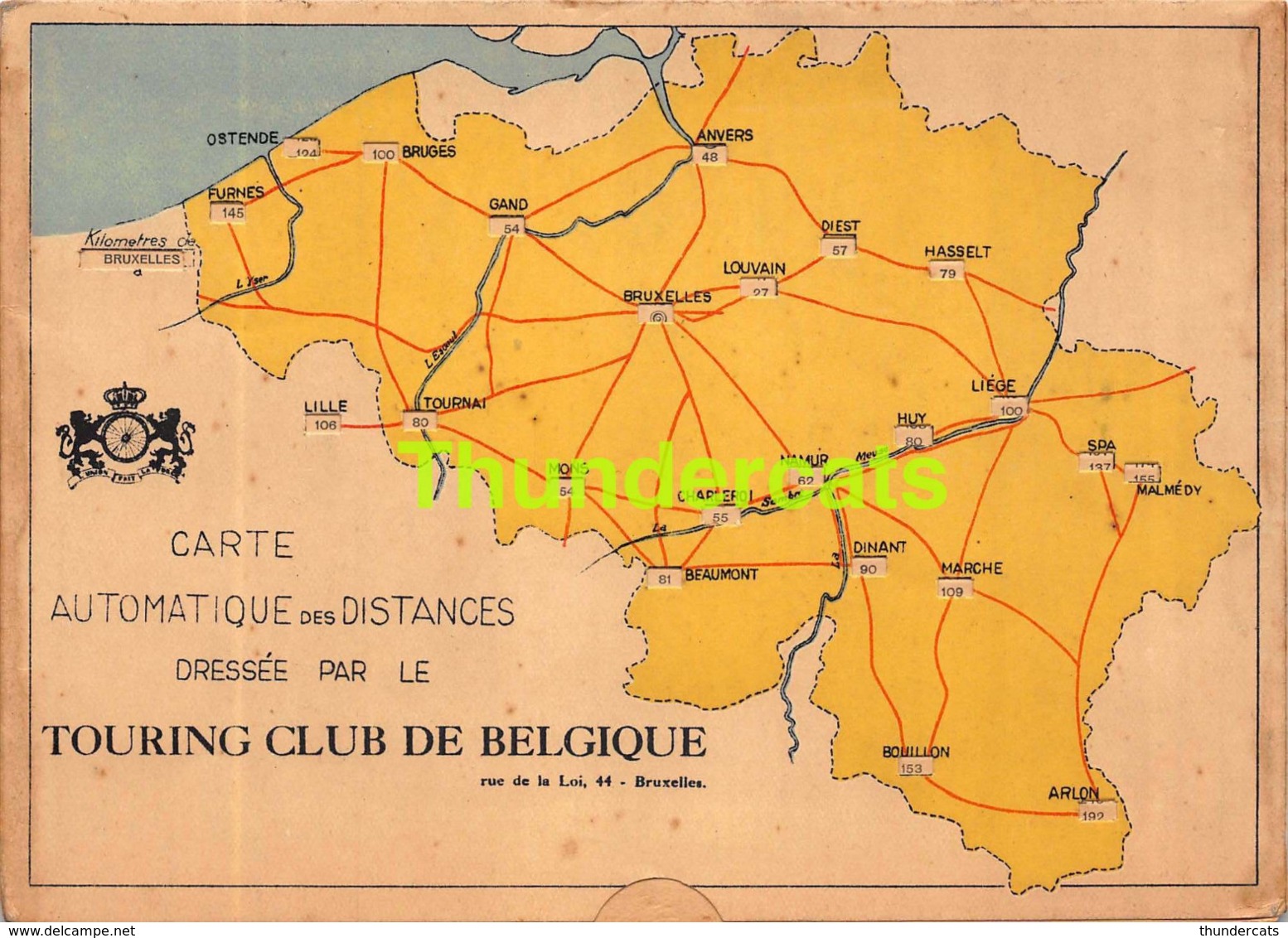 CARTE AUTOMATIQUE DES DISTANCES DRESSE PAR LE TOURING CLUB DE BELGIQUE CARTE A SYSTEME 17 CM X 12 CM - Strassenkarten