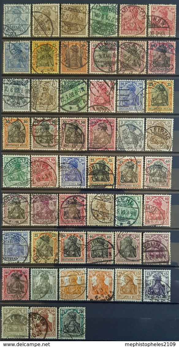 DEUTSCHES REICH 1900-1918 - Canceled - ALL GERMANIA SETS (peace/war Print) - See Descr. For Cat. Numbers! - Oblitérés