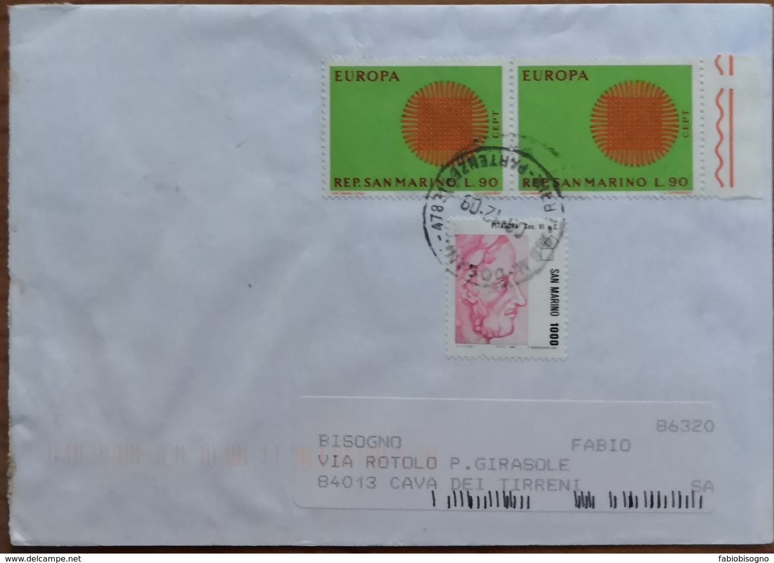 2009 San Marino DOGANA - Europa L.90 -  Used Stamps On Cover To Italy - Covers & Documents