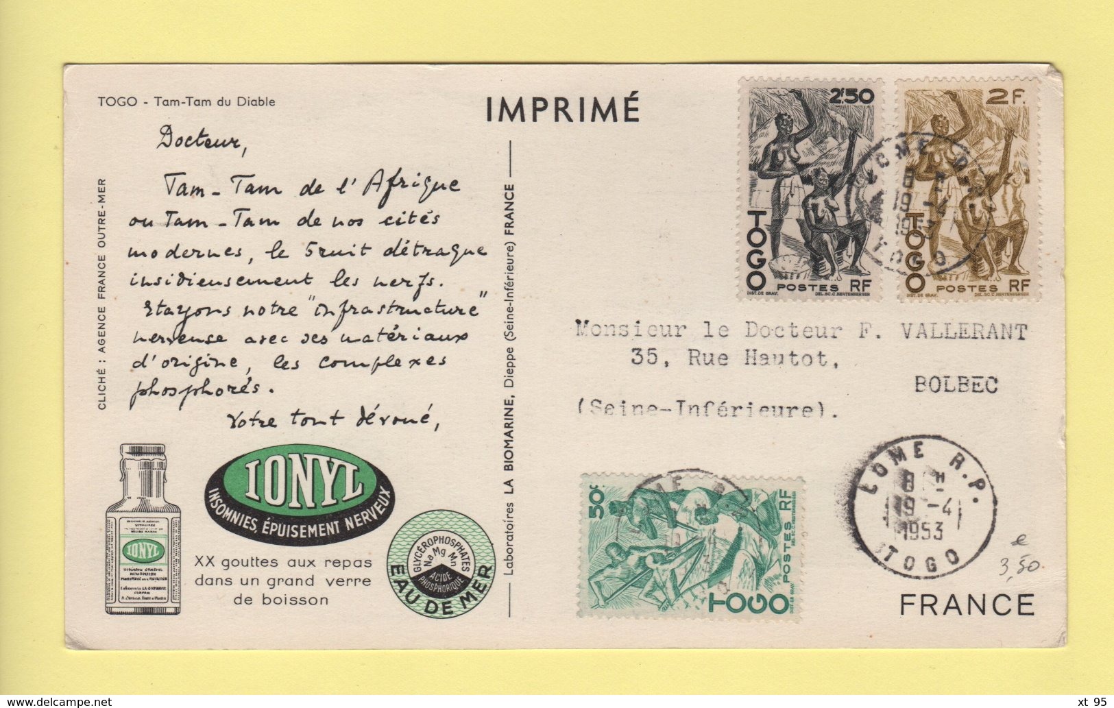 Carte Plasmarine Ionyl - Togo - Storia Postale