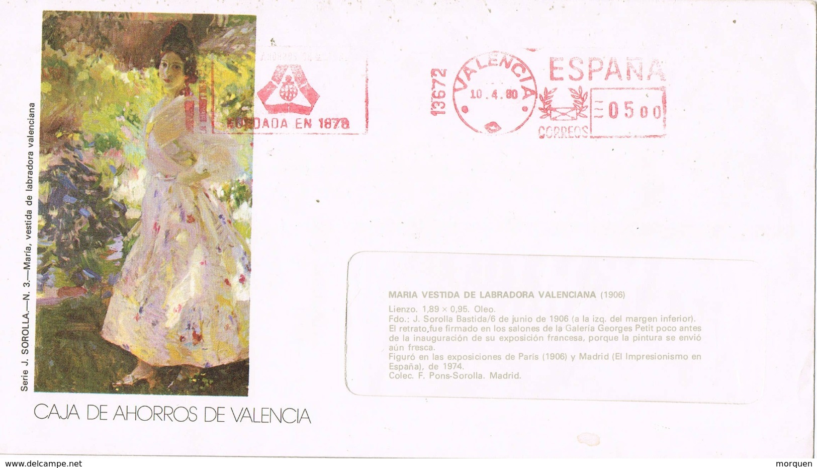 34368. Carta VALENCIA 1980. Franqueo Mecanico  Caja Ahorros De Valencia. Cuadro Sorolla - Cartas & Documentos