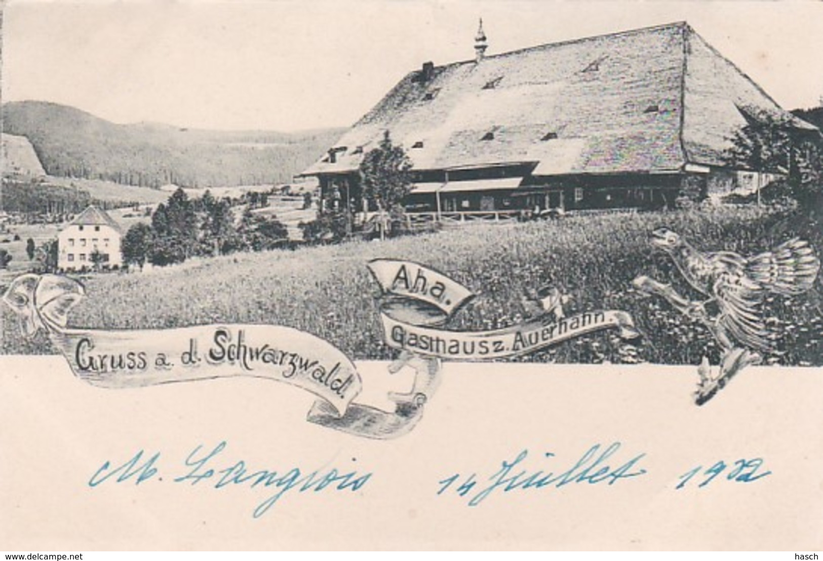 3728	31	Gruss S.d. Schwarzwald. A.h.a. Gasthaus. Auerhahn (sehr Kleines Falte Im Ecken) - Autres & Non Classés