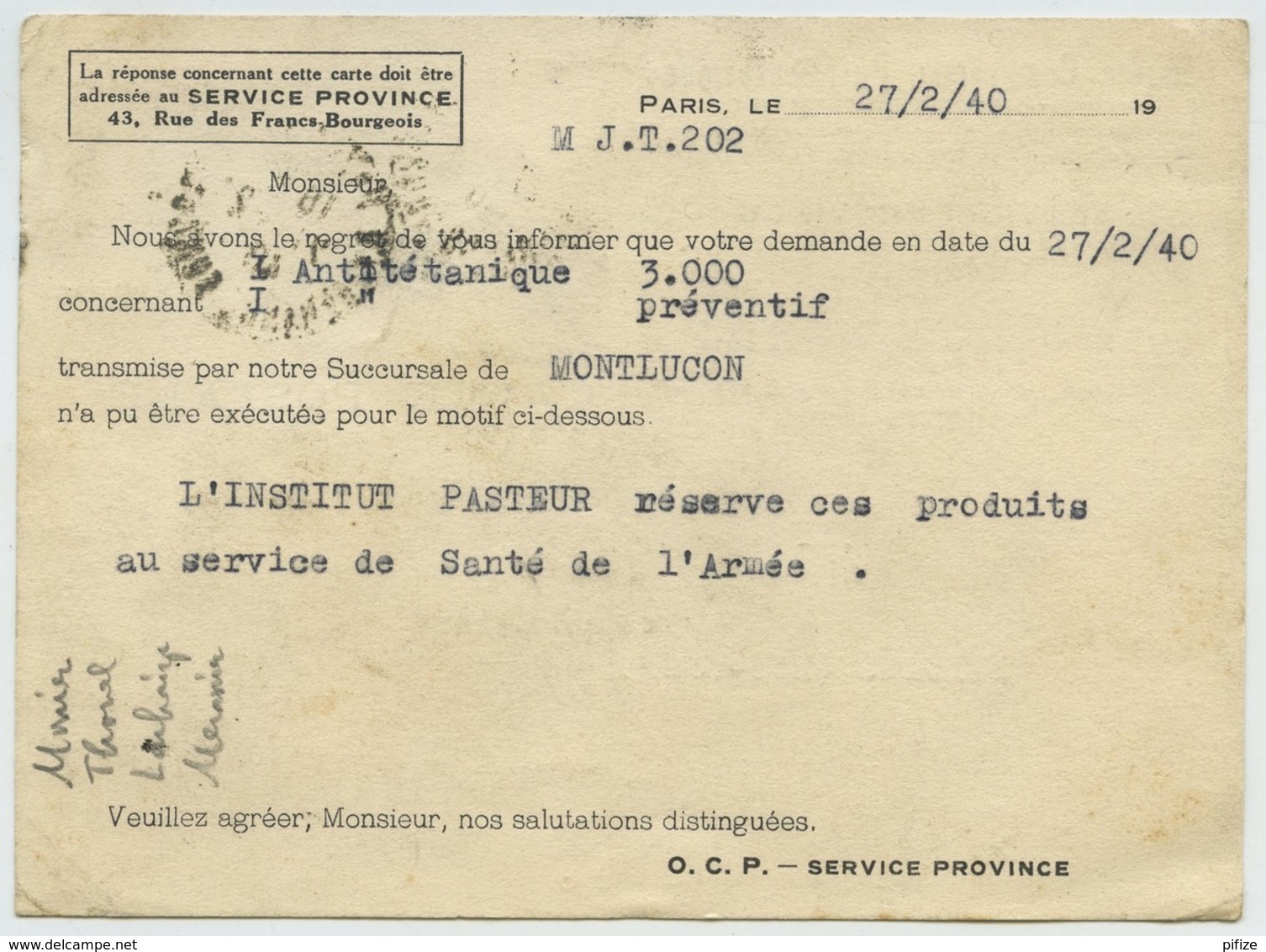N° 448 Languedoc + Mercure N° 407 Perforés MS / CP 1940 Office Commercial Pharmaceutique . Pharmacie . - Altri & Non Classificati