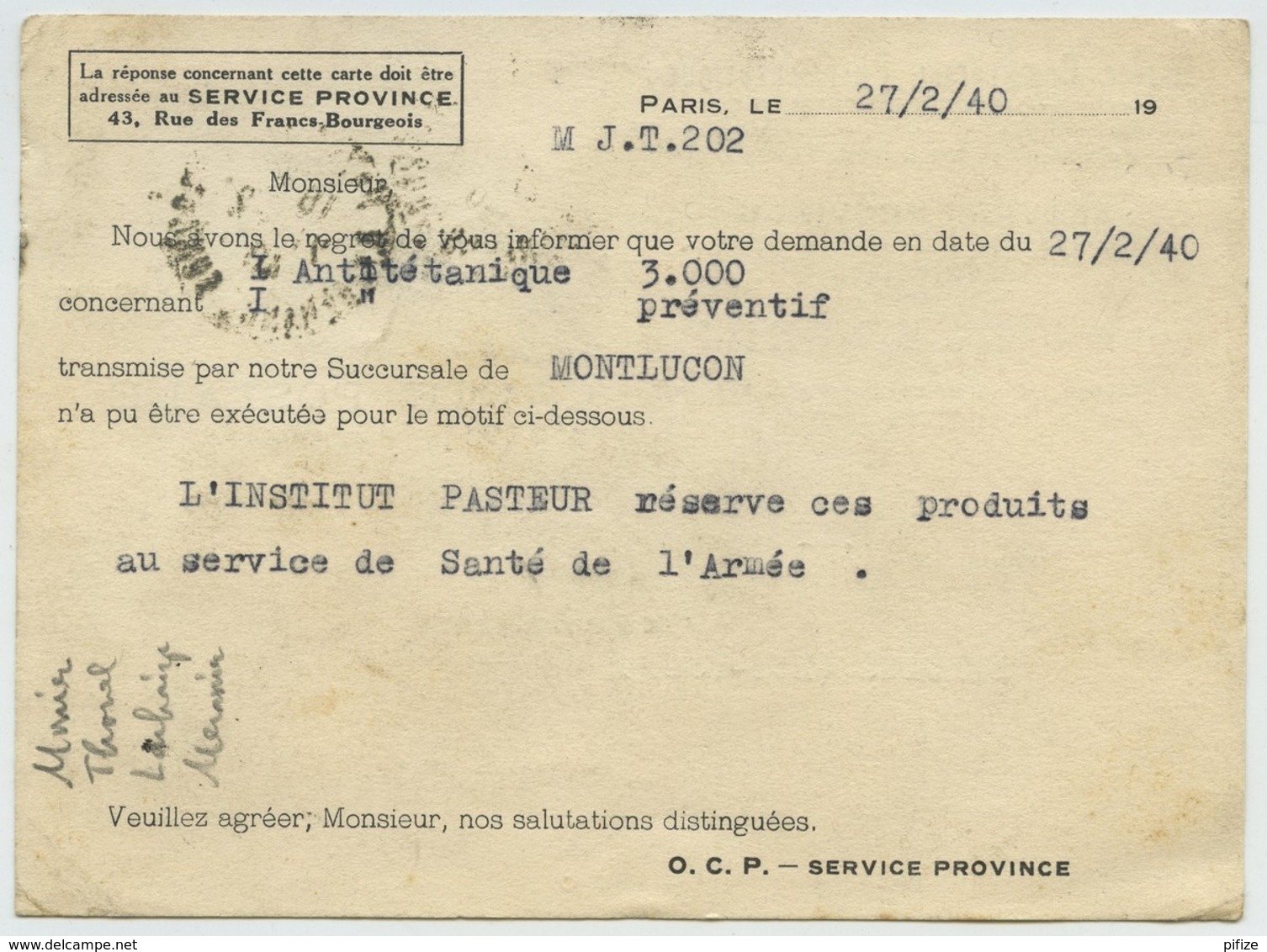 N° 448 Languedoc + Mercure N° 407 Perforés MS / CP 1940 Office Commercial Pharmaceutique . Pharmacie . - Other & Unclassified