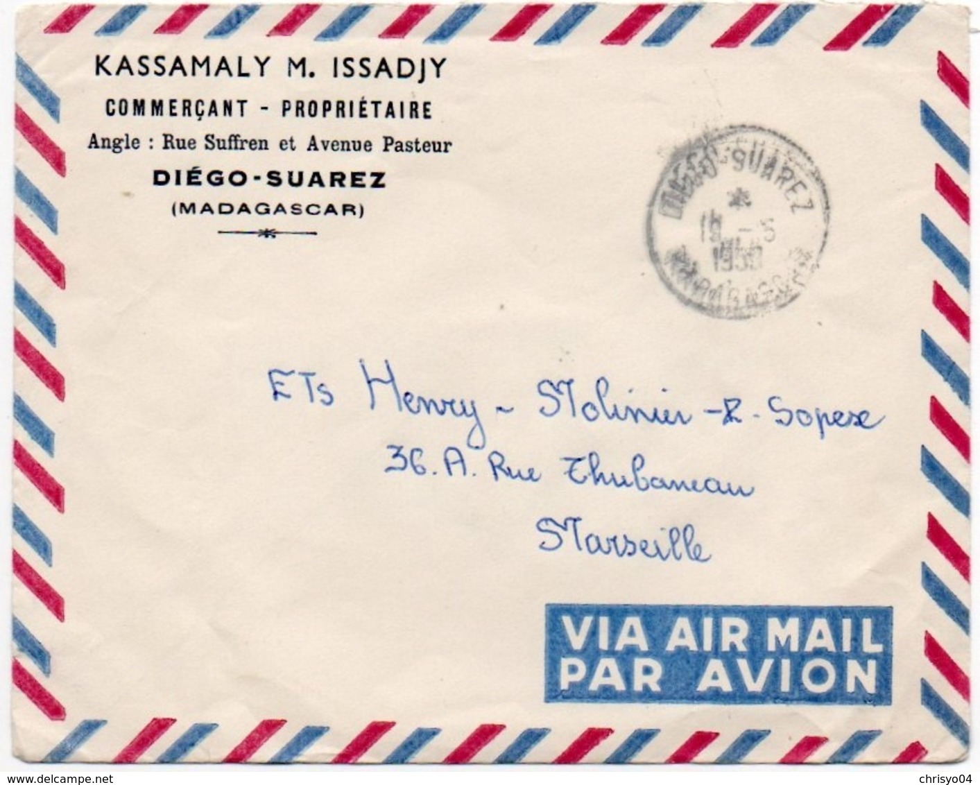 910Or  Courrier Lettre Par Avion Air Mail Diego Suarez Madagascar à Marseille Timbres Verso - Madagascar (1960-...)